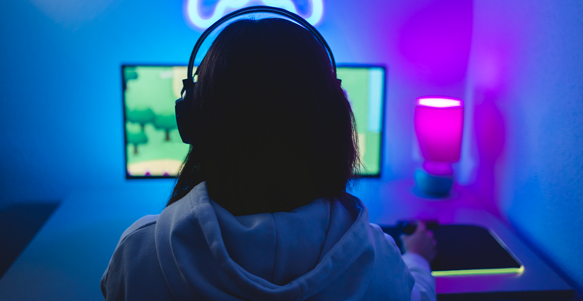 Gamer playing online video game.